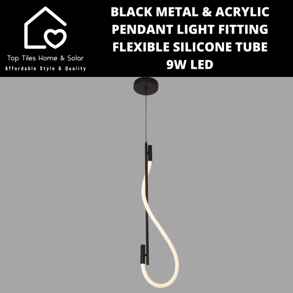 Black Metal & Acrylic Pendant Light Fitting Flexible Silicone Tube - 9W LED
