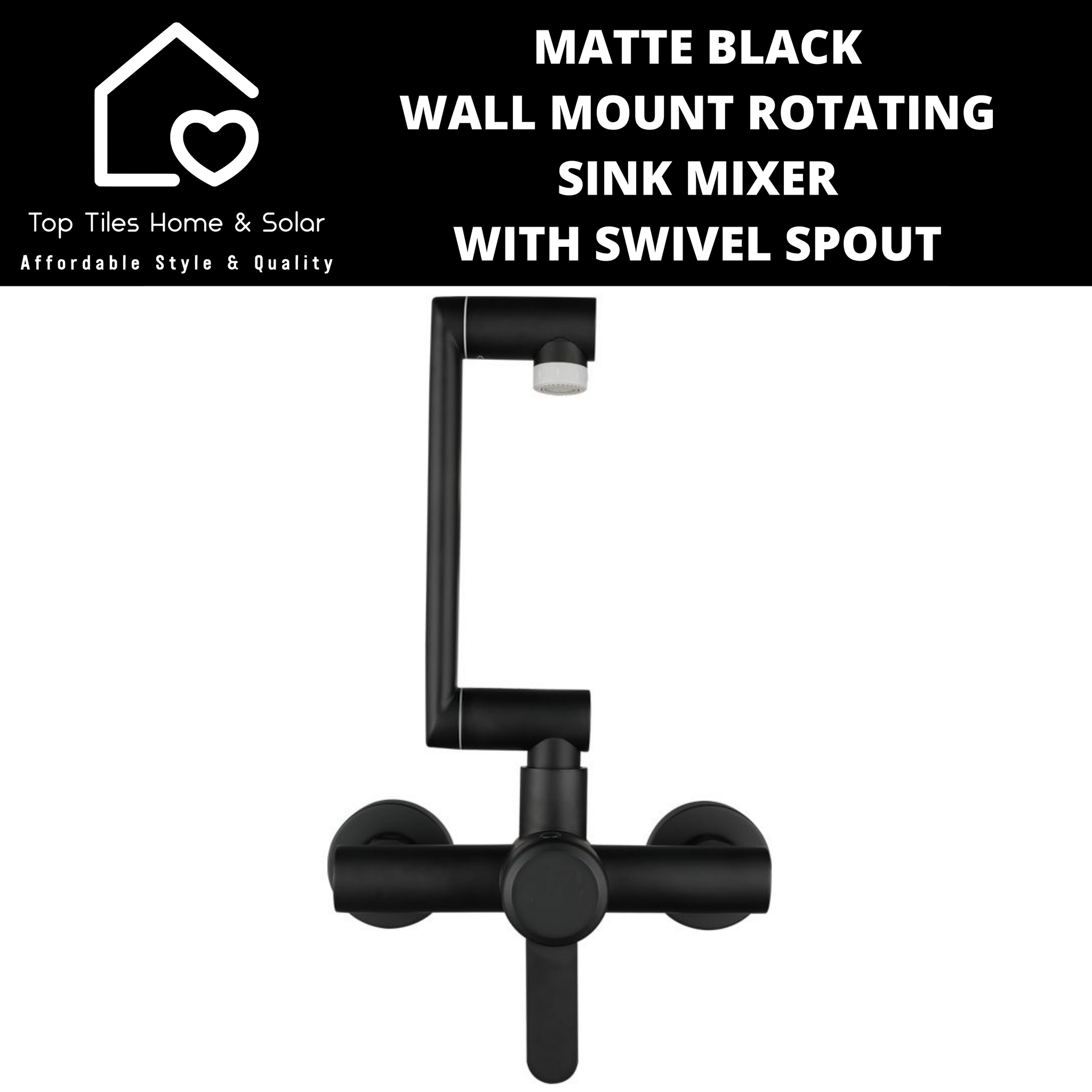 Matte Black Wall Mount Rotating Sink Mixer with Swivel Spout