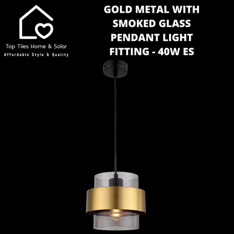 Gold Metal with Smoked Glass Pendant Light Fitting - 40W ES