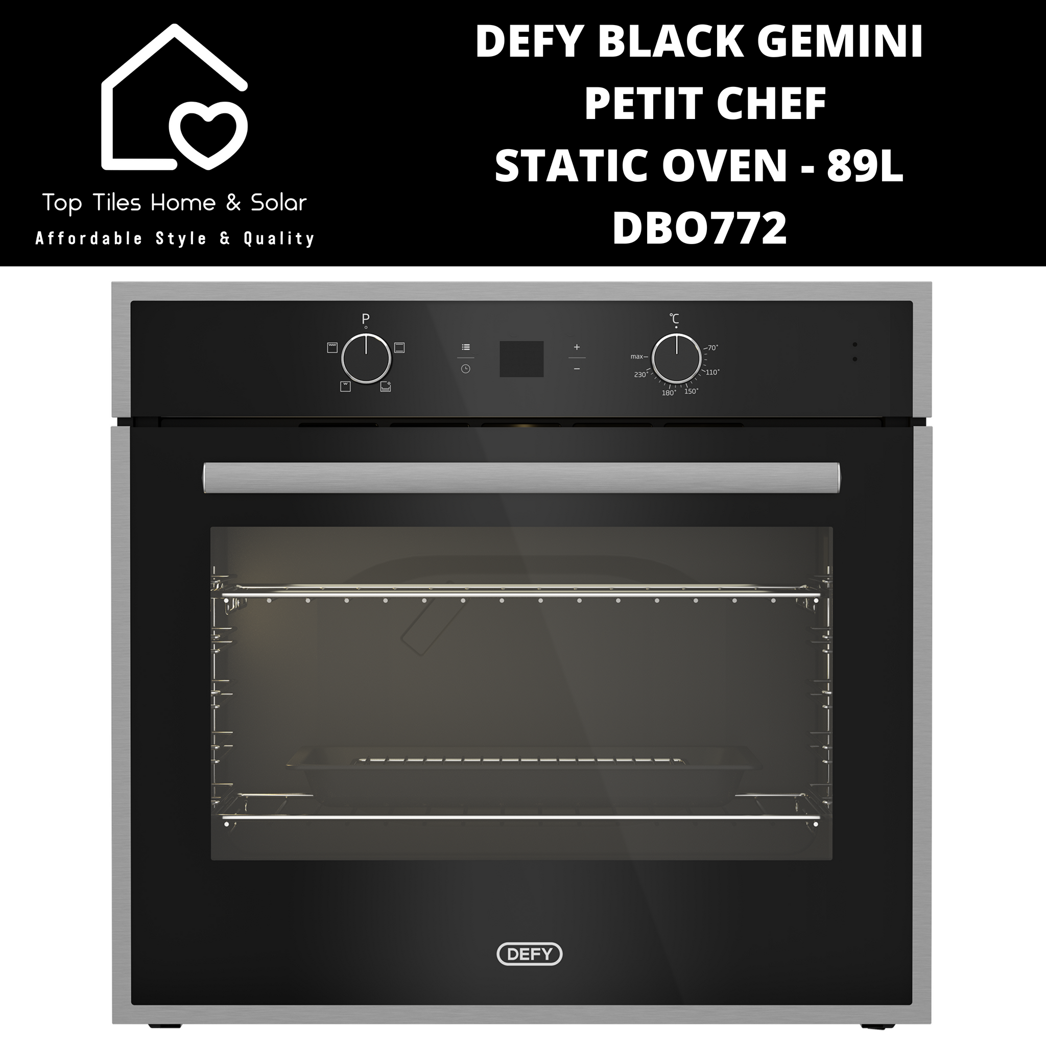Defy Black Gemini Static Petit Chef Black Oven - 89L 70cm DBO772 Defy Black Gemini Static Petit Chef Black Oven - 89L 70cm DBO772