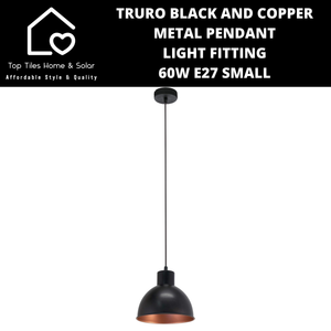 Truro Black and Copper Metal Pendant Light Fitting - 60W E27 Small