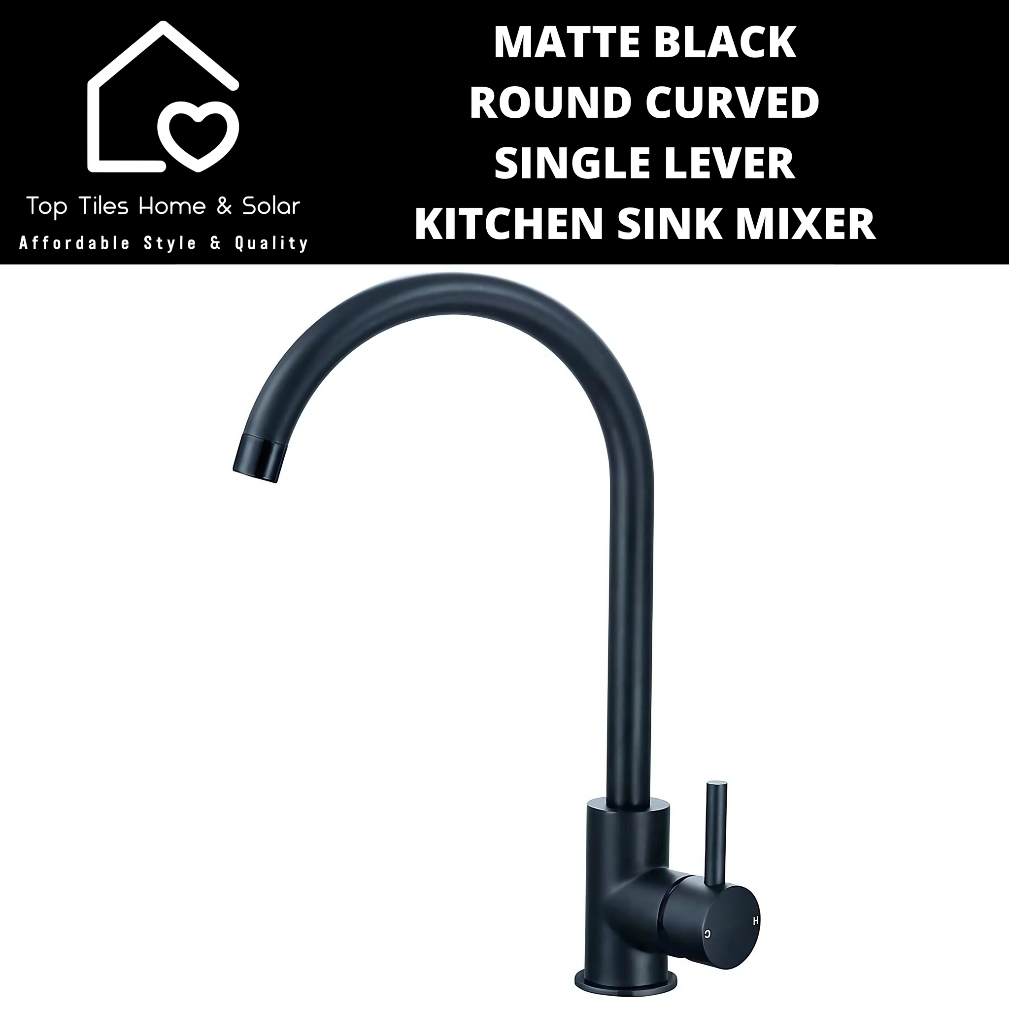 Matte Black Round Curved Single Lever Kitchen Sink Mixer
