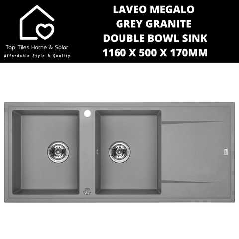 Laveo Megalo Grey Granite Double Bowl Sink - 1160 x 500 x 170mm