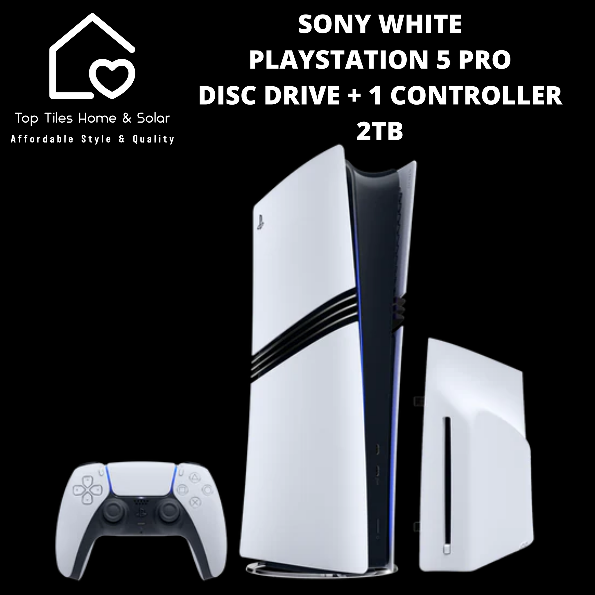 Sony White PlayStation 5 Pro + Disc Drive + 1 Controllers - 2TB