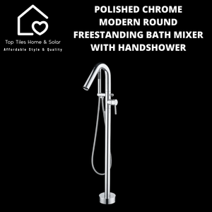 Polished Chrome Modern Round Freestanding Bath Mixer With Handshower