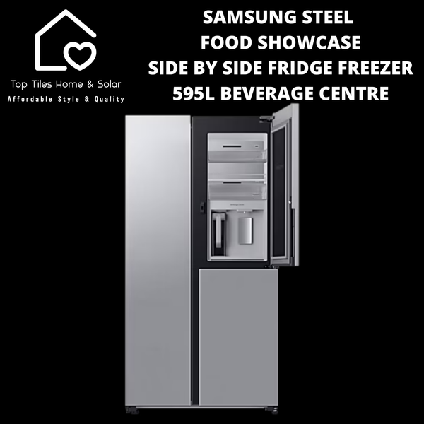 Samsung Steel Food Showcase Side by Side Fridge Freezer - 595L Beverage Centre
