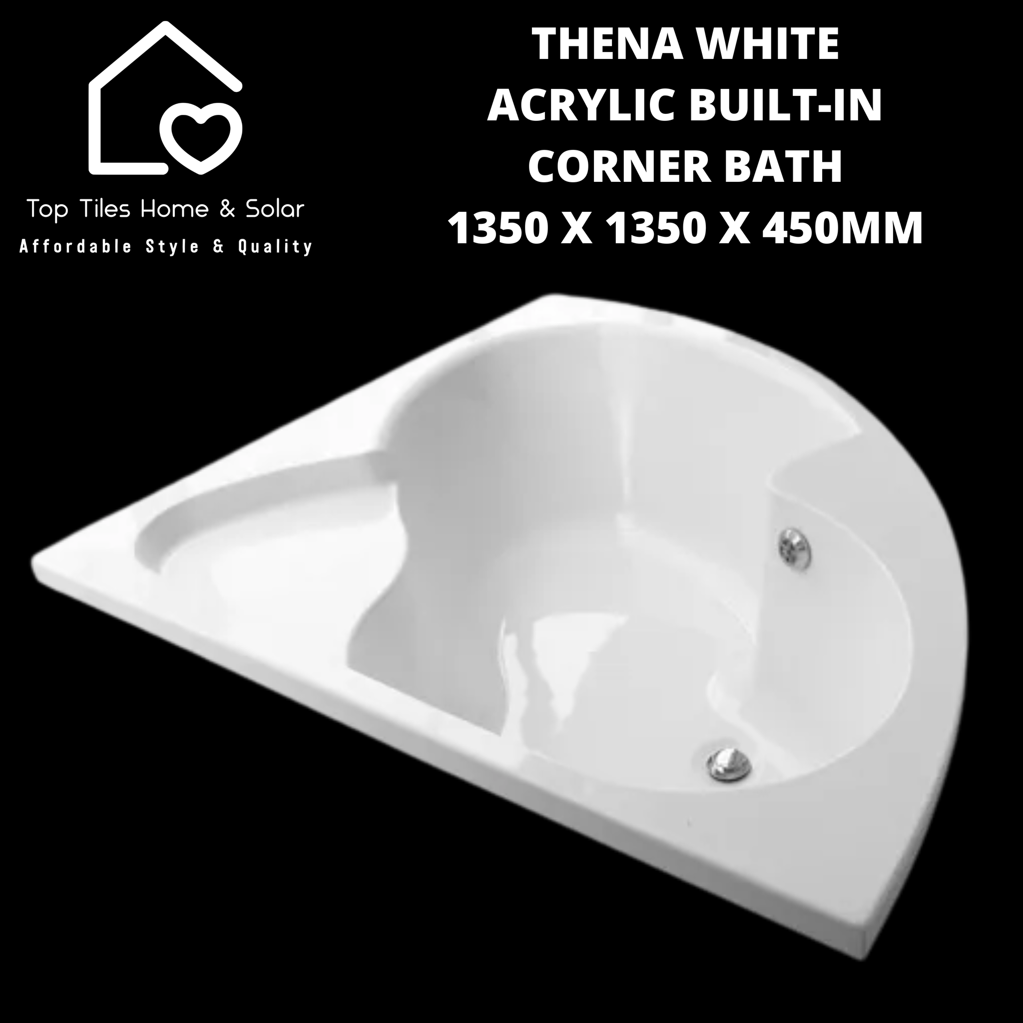 Thena White Acrylic Built-In Corner Bath 1350 x 1350 x 450mm