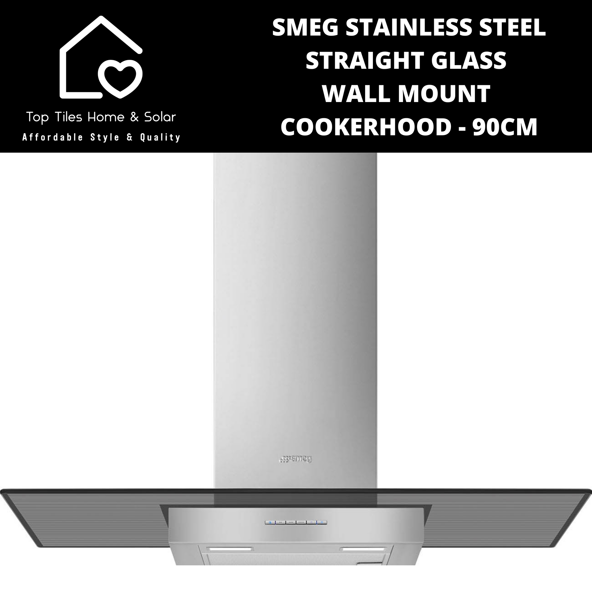 Smeg Stainless Steel Straight Glass Wall Mount Cookerhood - 90cm