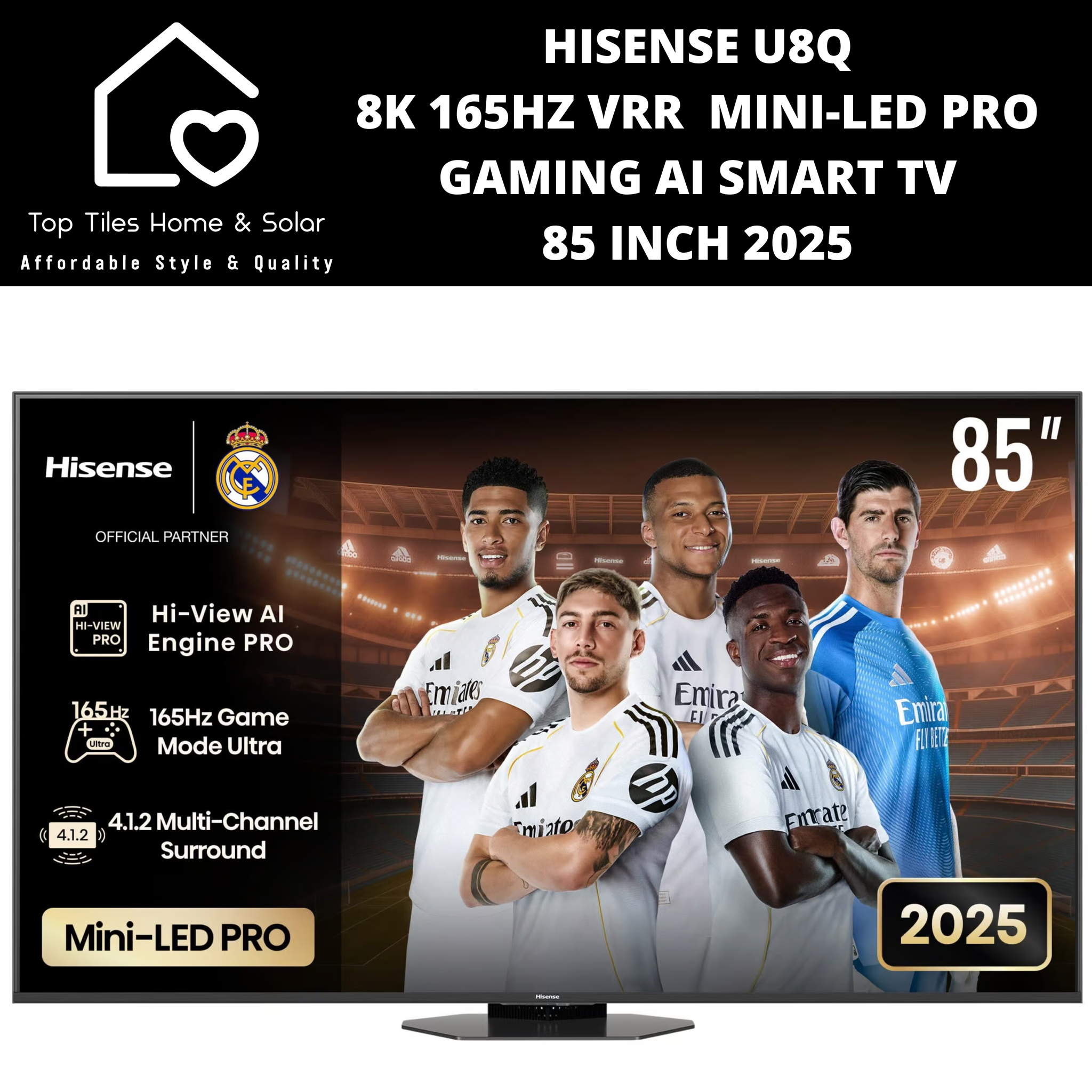 Hisense U8Q 8K 165Hz VRR Mini-LED PRO Gaming Ai Smart TV - 85 Inch 2025