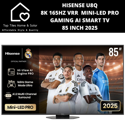 Hisense U8Q 8K 165Hz VRR Mini-LED PRO Gaming Ai Smart TV - 85 Inch 2025