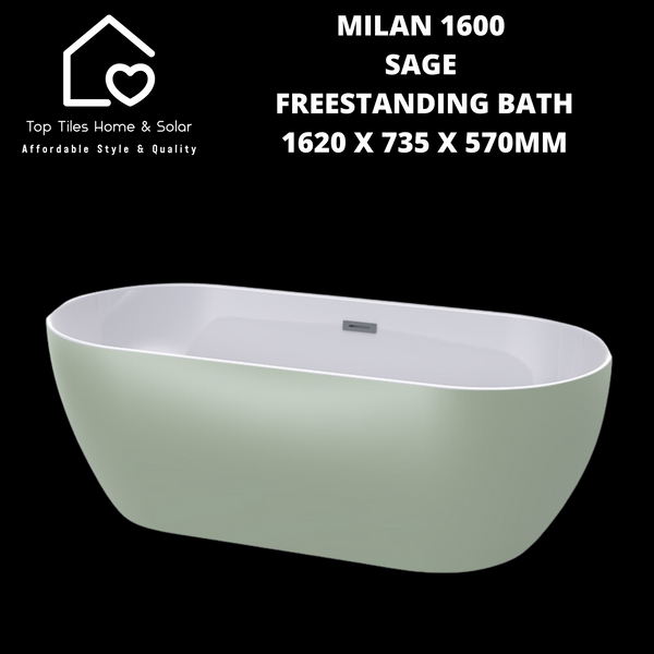 Milan 1600 Sage Freestanding Bath - 1620 x 735 x 570mm