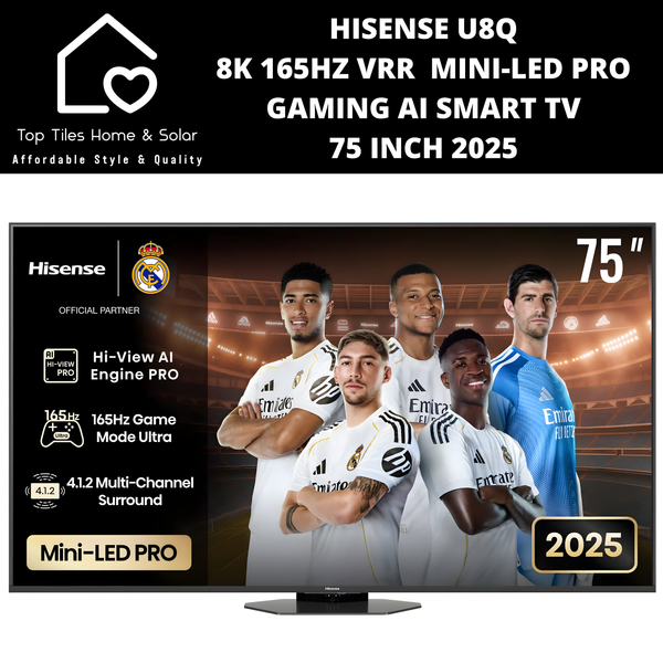 Hisense U8Q 8K 165Hz VRR Mini-LED PRO Gaming Ai Smart TV - 75 Inch 2025