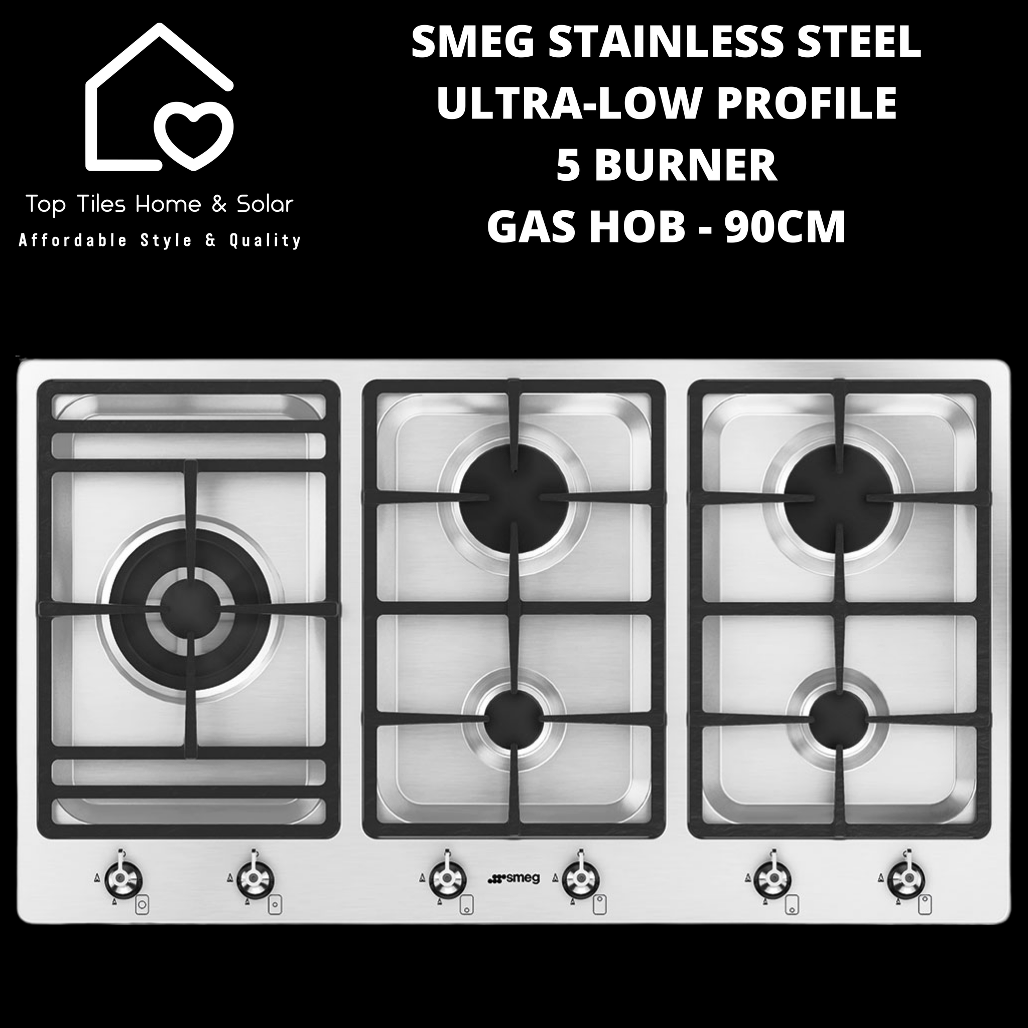 Smeg Stainless Steel Ultra-Low Profile 5 Burner Gas Hob - 90cm