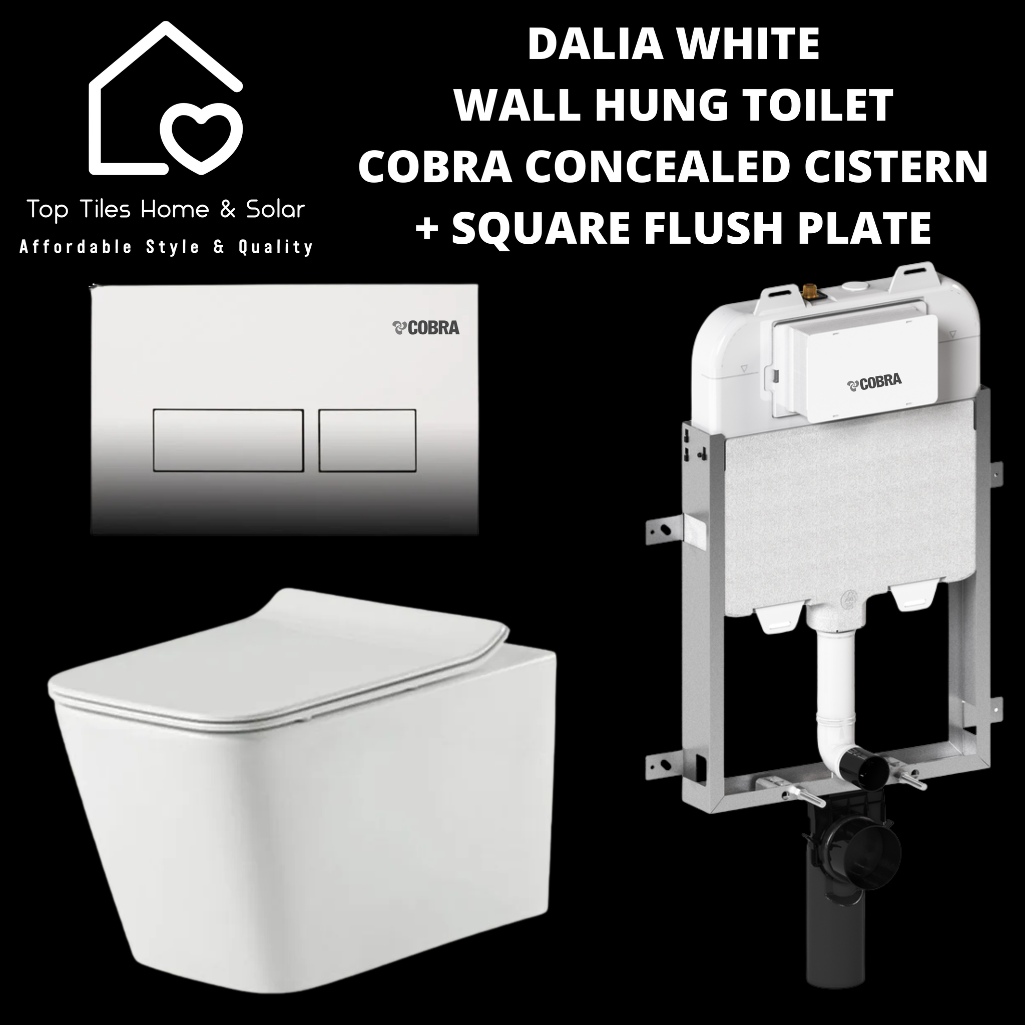 Dalia White Wall Hung Toilet With Cobra Concealed Cistern & Square Flush Plate