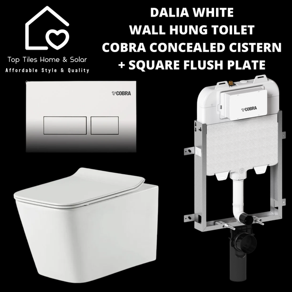 Dalia White Wall Hung Toilet With Cobra Concealed Cistern & Square Flush Plate
