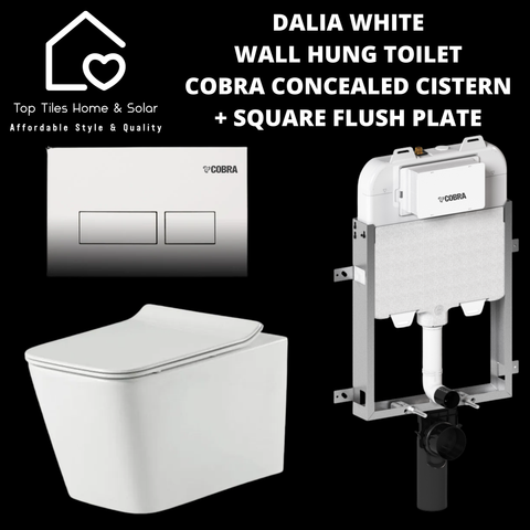 Dalia White Wall Hung Toilet With Cobra Concealed Cistern & Square Flush Plate