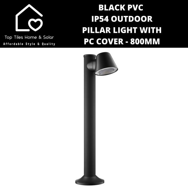 Black PVC IP54 Outdoor Pillar Light with PC Cover - 800mm