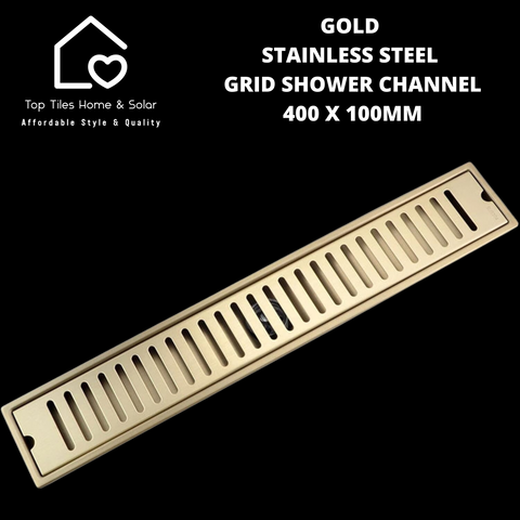 Gold Stainless Steel Grid Shower Channel - 400 x 100mm