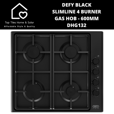 Defy Black Slimline 4 Burner Gas Hob - 600mm DHG132