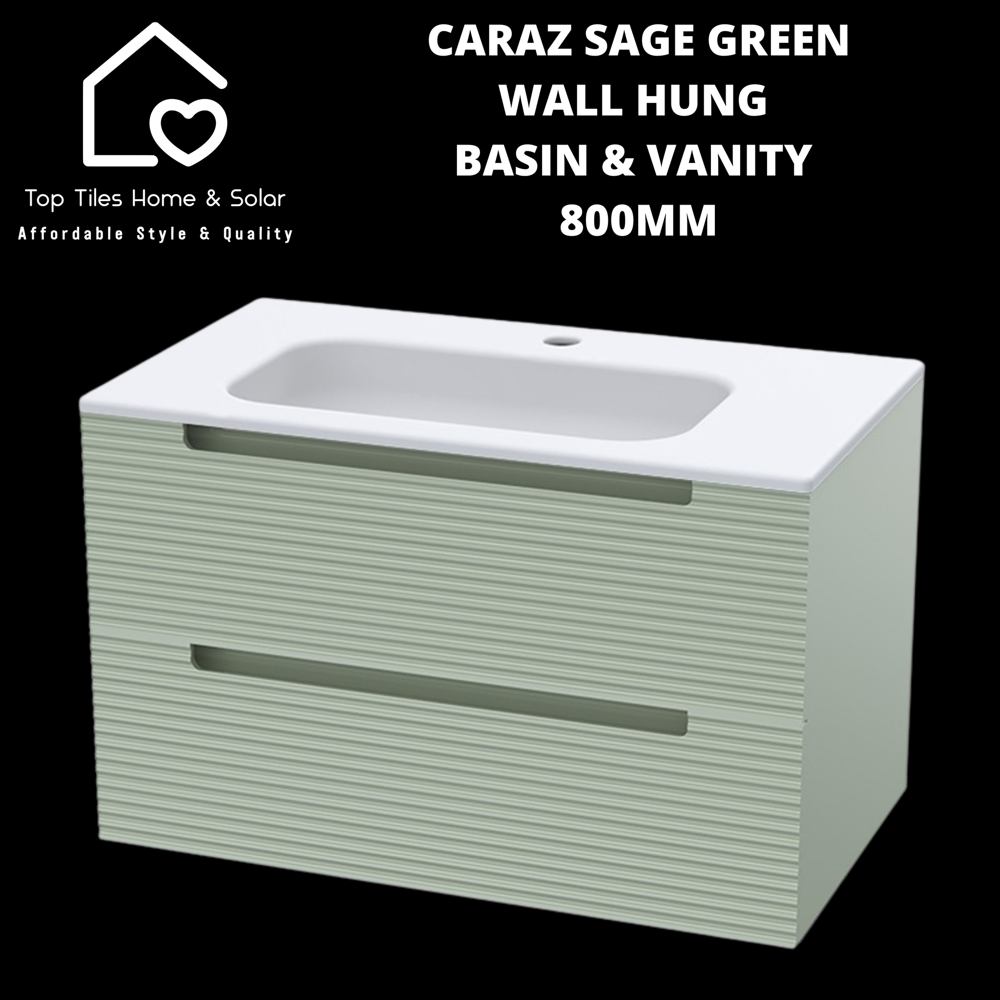 Caraz Sage Green Wall Hung Basin & 2 Drawer Vanity - 800mm