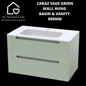 Caraz Sage Green Wall Hung Basin & 2 Drawer Vanity - 800mm
