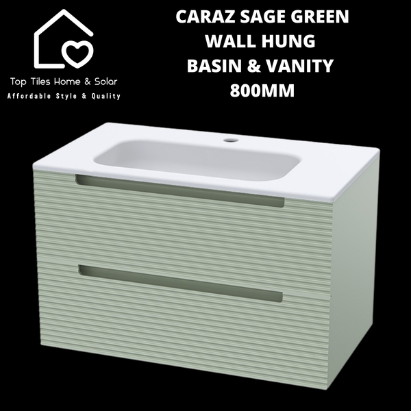 Caraz Sage Green Wall Hung Basin & 2 Drawer Vanity - 800mm