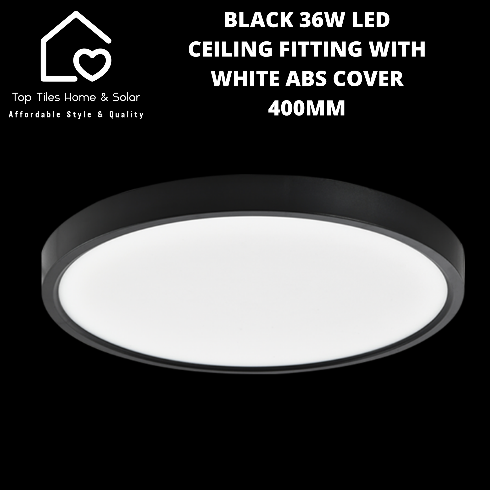 Black 36W LED Ceiling Fitting with White ABS Cover - 400mm