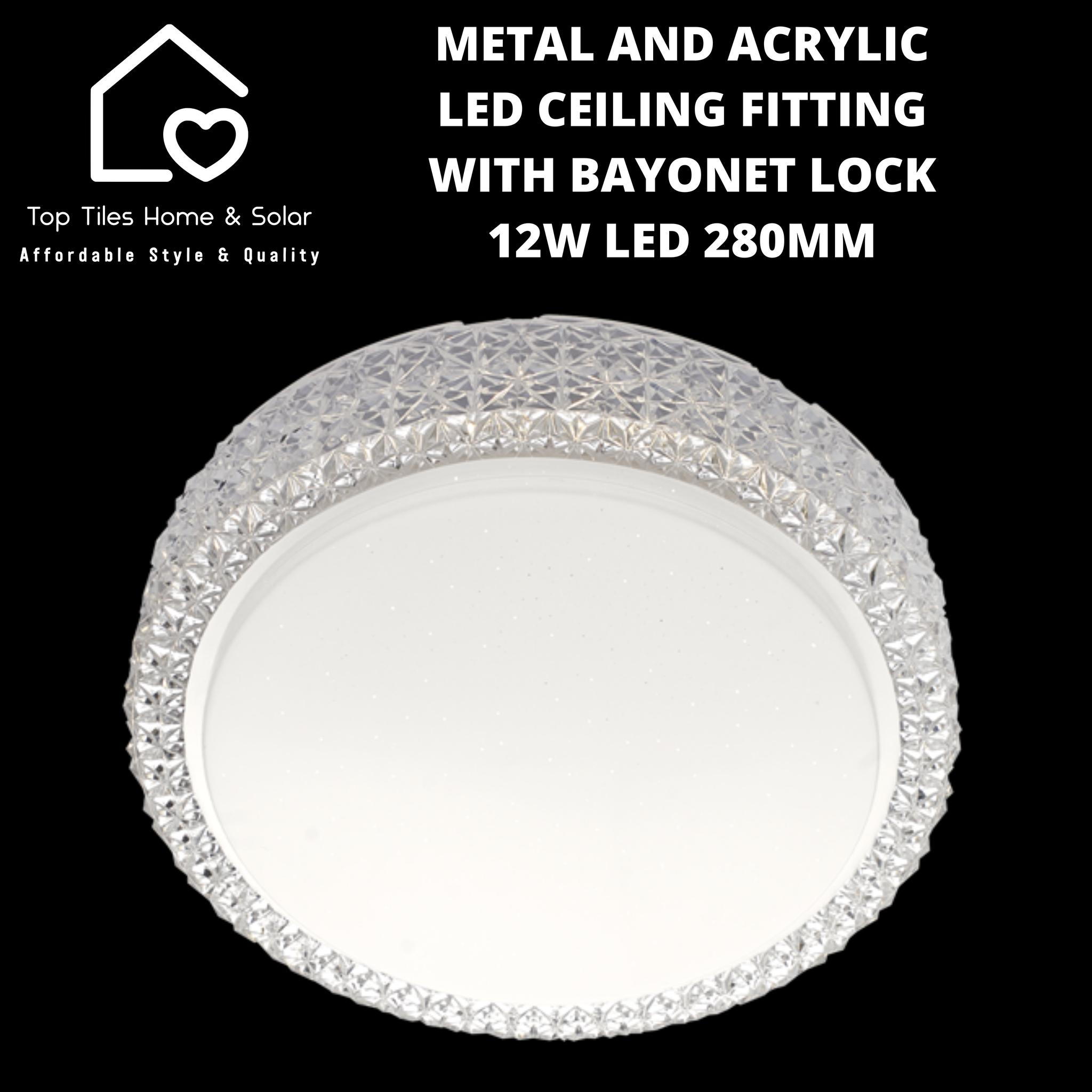 Metal and Acrylic LED Ceiling Fitting with Bayonet Lock - 12W LED 280mm