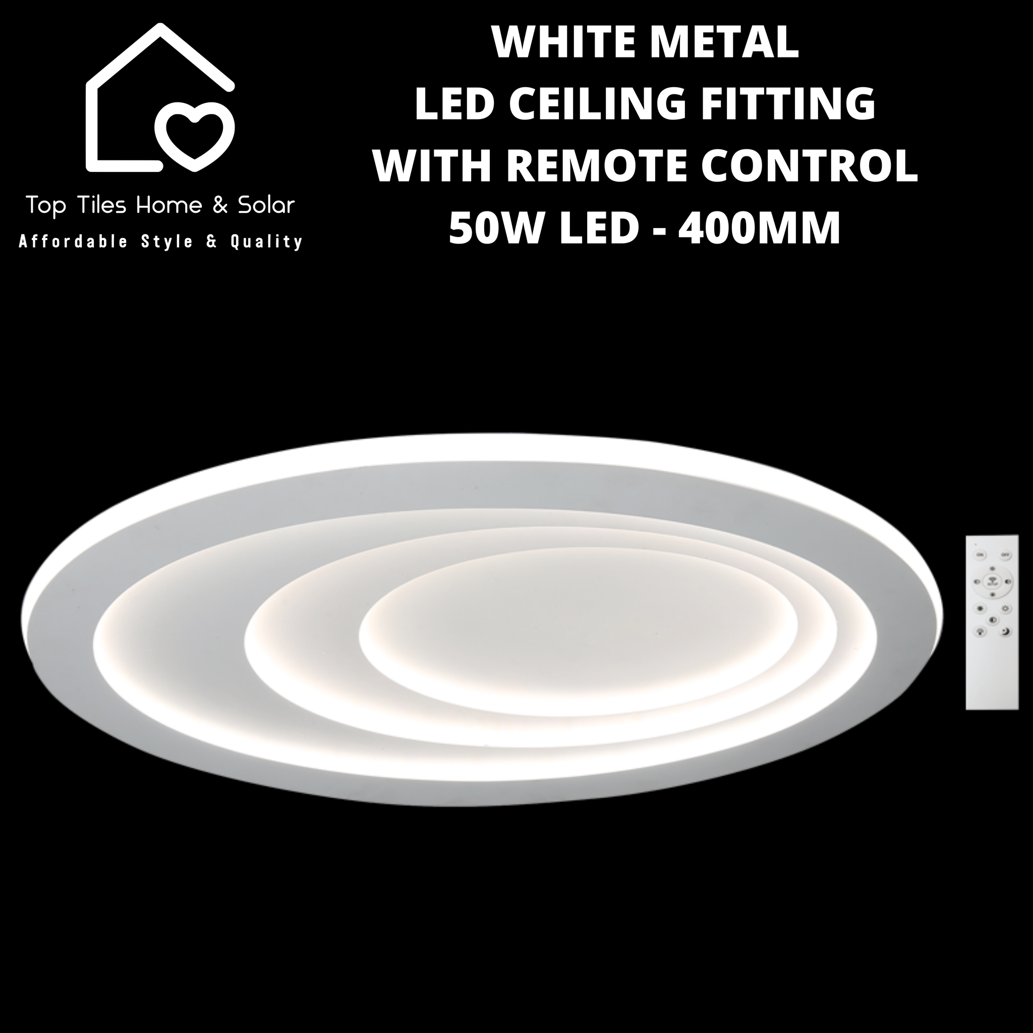 White Metal LED Ceiling Fitting with Remote Control - 50W LED - 400mm