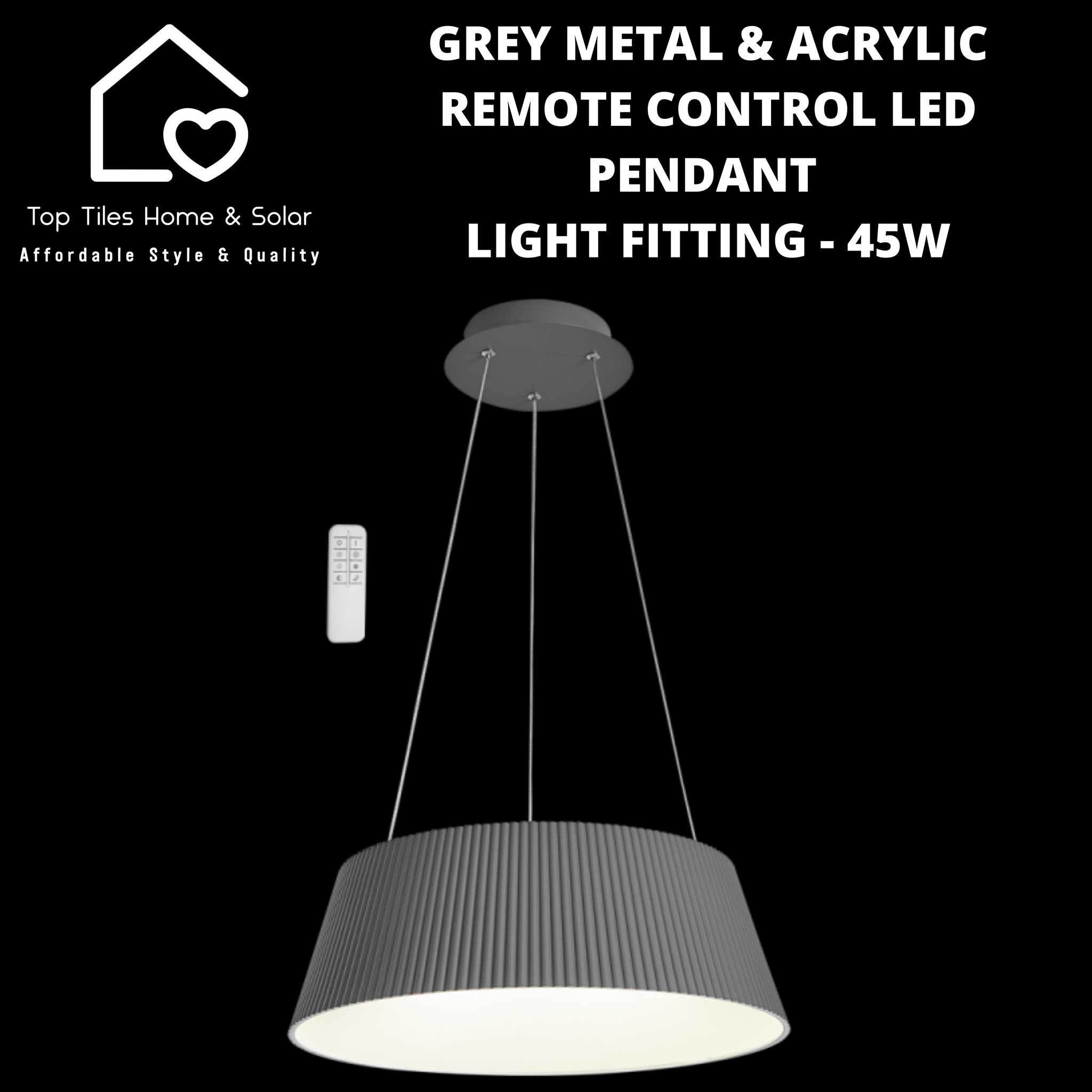 Grey Metal & Acrylic Remote Control LED Pendant Light Fitting - 45W