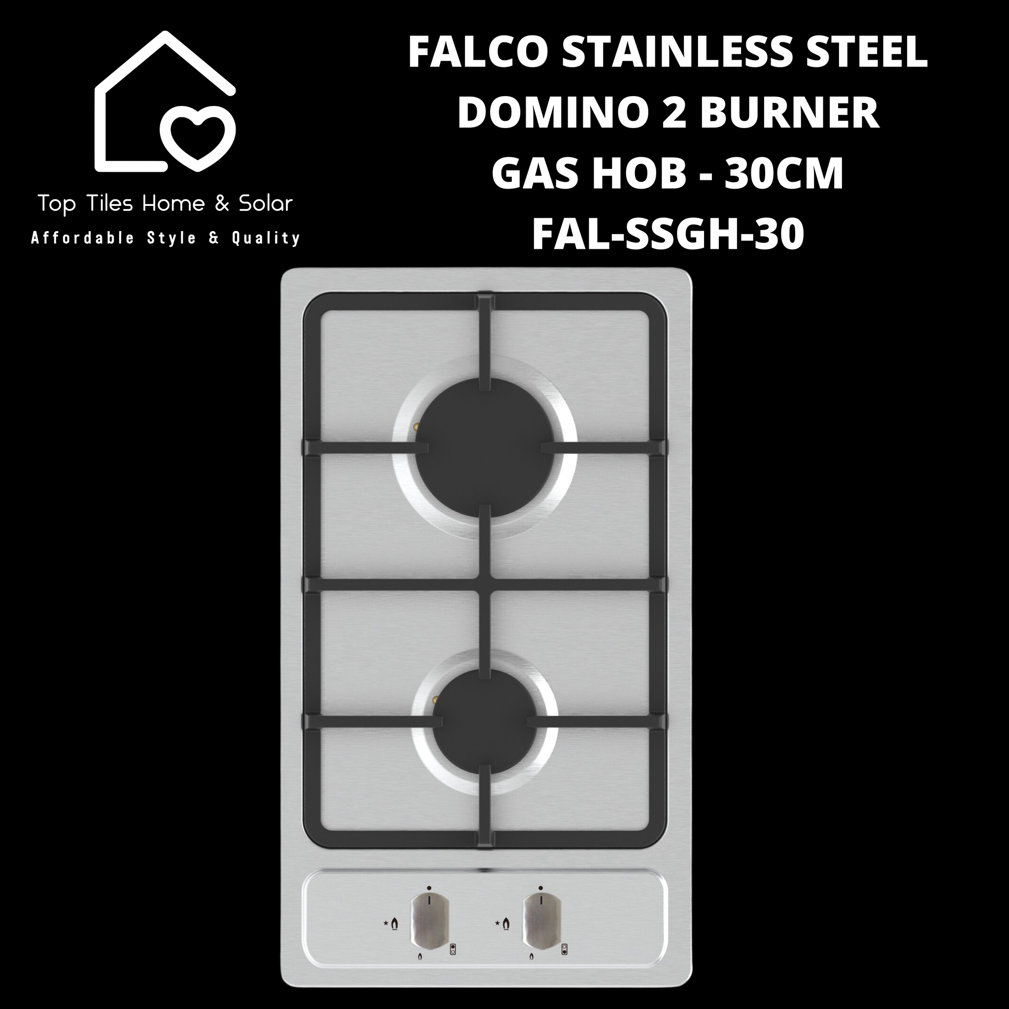 Falco Stainless Steel Domino 2 Burner Gas Hob - 30cm FAL-SSGH-30