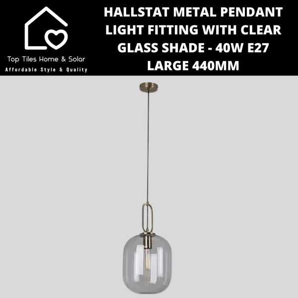 Hallstat Metal Pendant Light Fitting with Clear Glass Shade - 40W E27 Large 440mm
