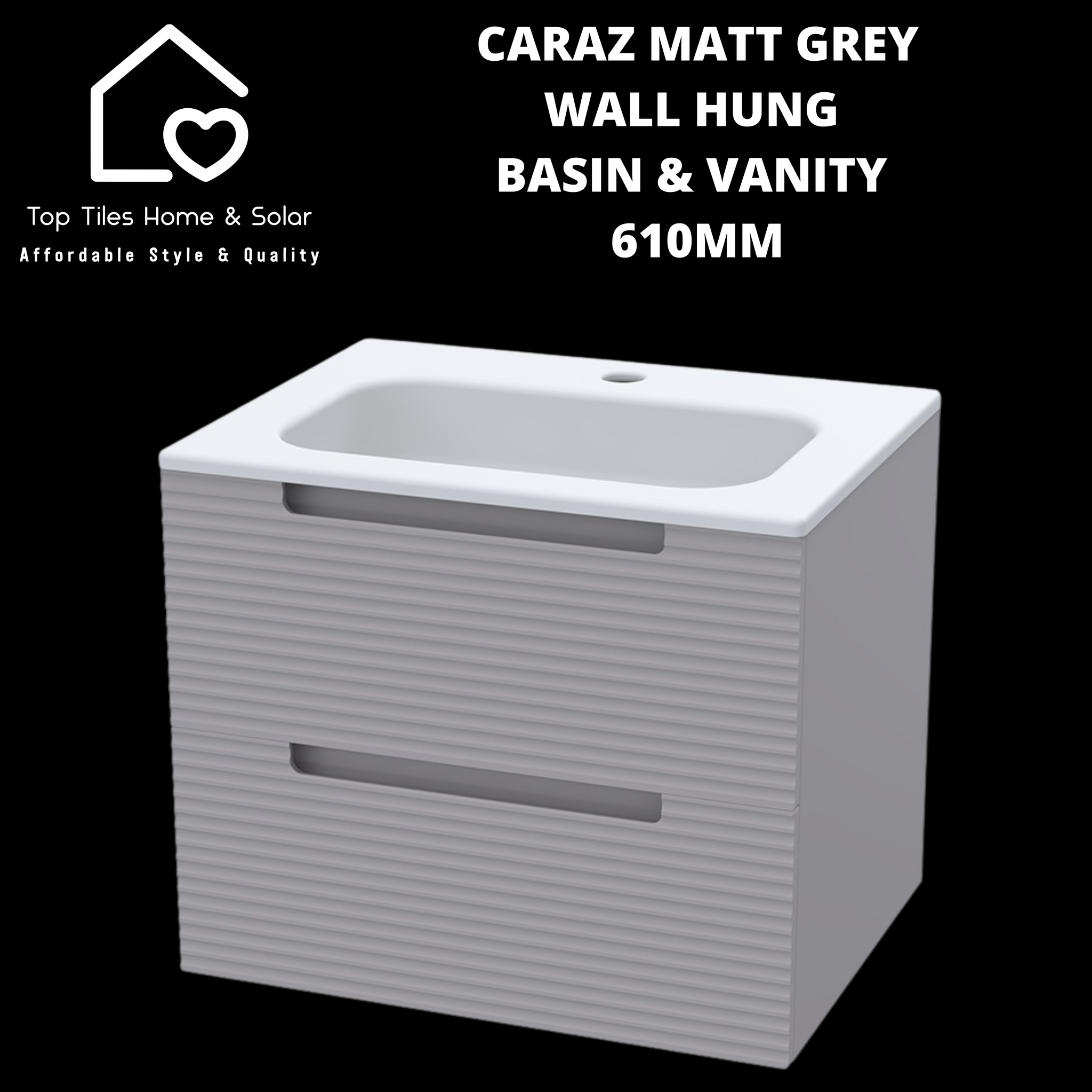 Caraz Matt Grey Wall Hung Basin & 2 Drawer Vanity - 610mm
