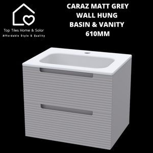 Caraz Matt Grey Wall Hung Basin & 2 Drawer Vanity - 610mm