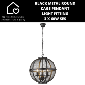 Black Metal Round Cage Pendant Light Fitting - 3 x 60W SES