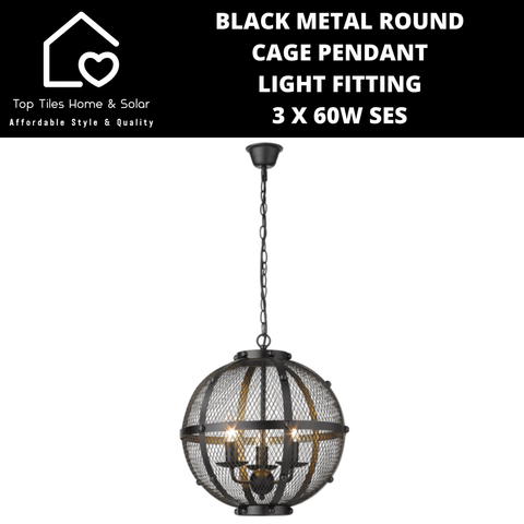 Black Metal Round Cage Pendant Light Fitting - 3 x 60W SES