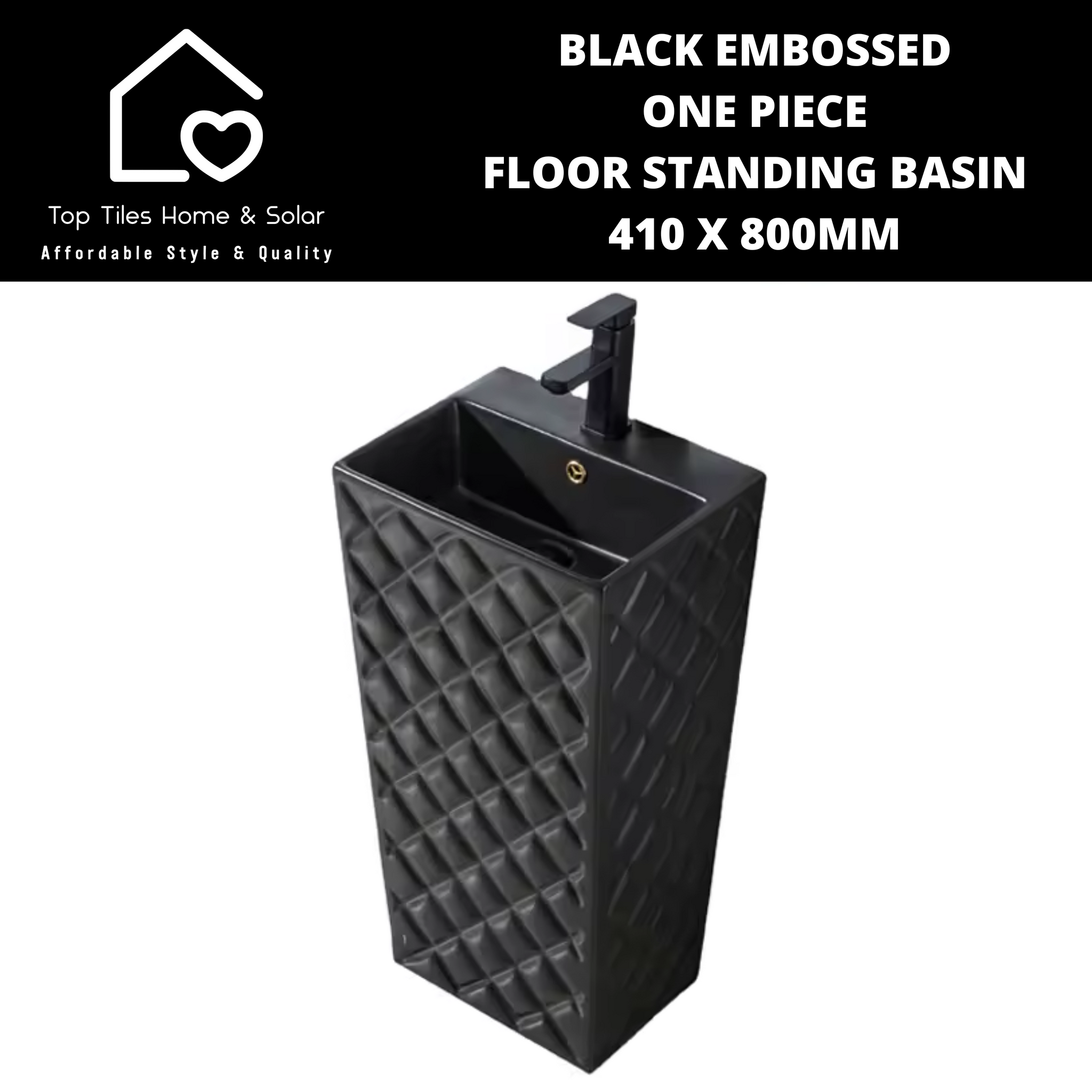 Black Embossed One Piece Floor Standing Basin - 410 x 800mm