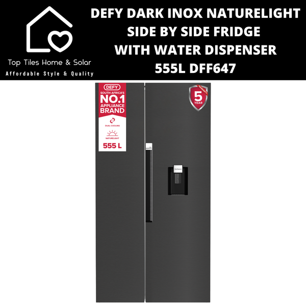 Defy Dark Inox NatureLight Side By Side Fridge with Water Dispenser - 555L DFF647