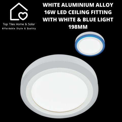 White Aluminium Alloy 16W LED Ceiling Fitting with White & Blue Light - 198mm