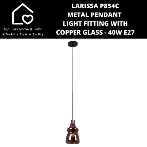 Larissa P854C Metal Pendant Light Fitting with Copper Glass - 40W E27