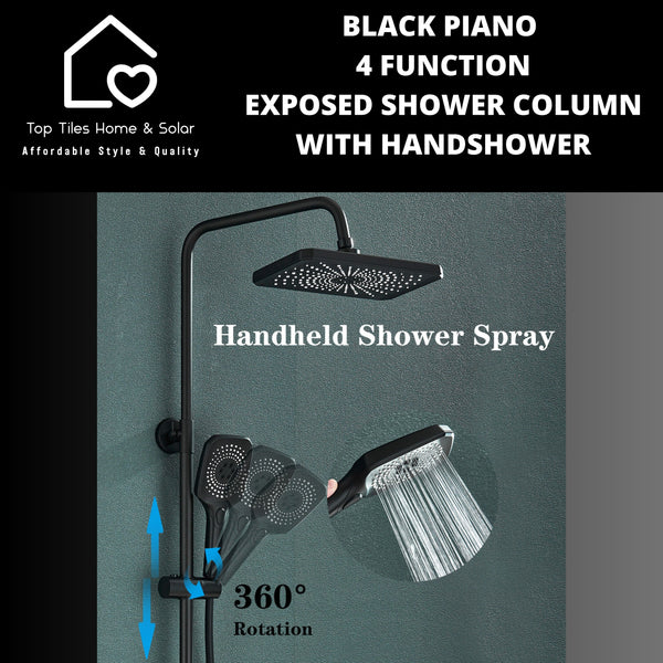 Black Piano 4 Function Exposed Shower Column With Handshower