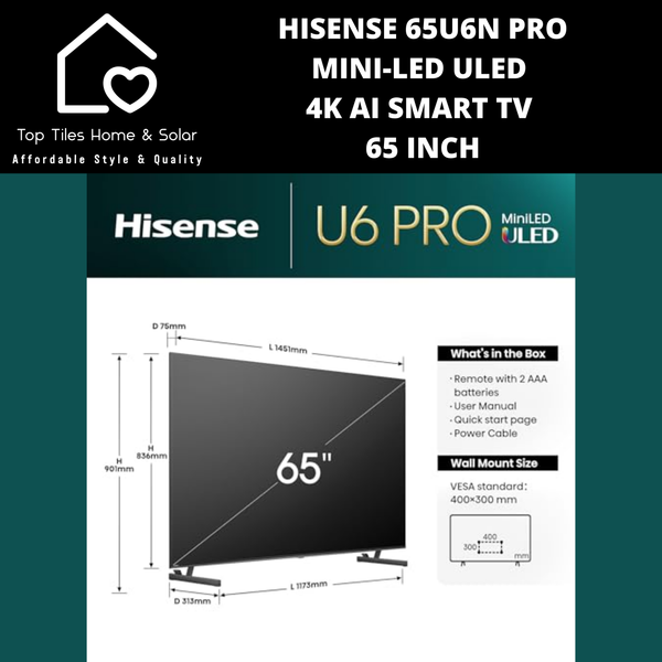 Hisense 65U6N Pro Mini-LED ULED 4K Ai Smart TV - 65 Inch