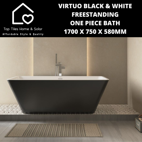 Virtuo Black & White Square Freestanding One Piece Bath - 1700 x 750 x 580mm