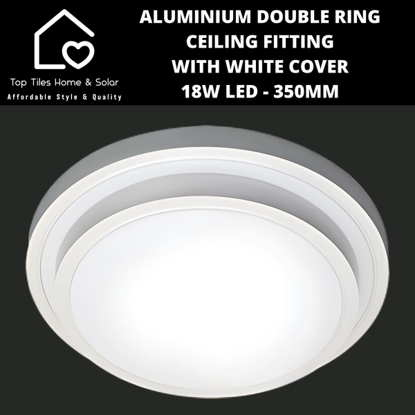 Aluminium Double Ring Ceiling Fitting with White Cover - 18W LED - 350mm