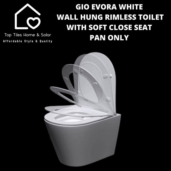 Gio Evora White Wall Hung Rimless Toilet with Soft Close Seat  - Pan Only
