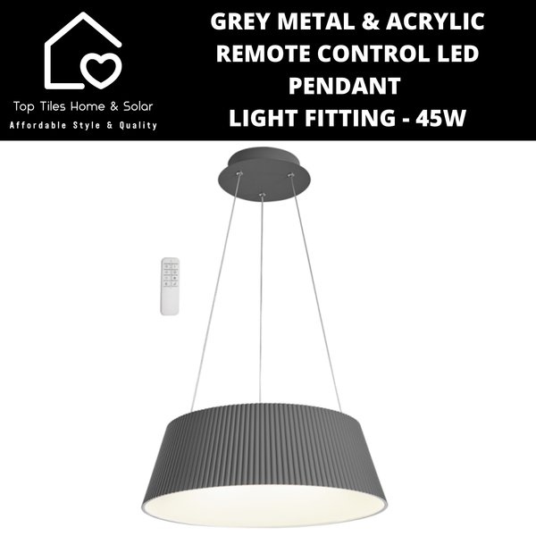 Grey Metal & Acrylic Remote Control LED Pendant Light Fitting - 45W