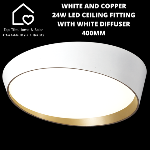 White and Copper 24W LED Ceiling Fitting with White Diffuser - 400mm