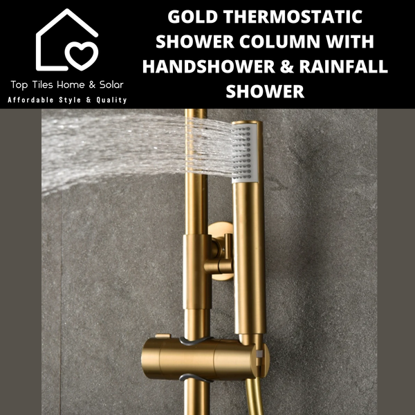 Gold Thermostatic Shower Column With Handshower & Rainfall Shower