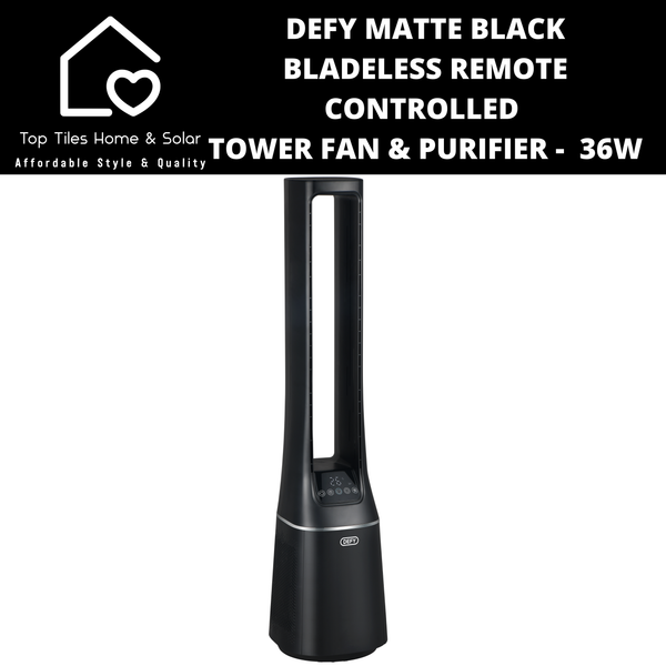 Defy Matte Black Bladeless Remote Controlled Tower Fan & Purifier -  36W