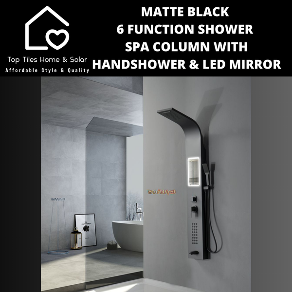 Matte Black 6 Function Shower Spa Column with Handshower & LED Mirror